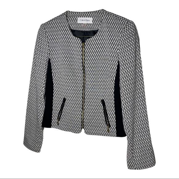 Calvin Klein Jackets & Blazers - Calvin Klein Zippered Front Blazer Size 6P Black & White Tailored Petite